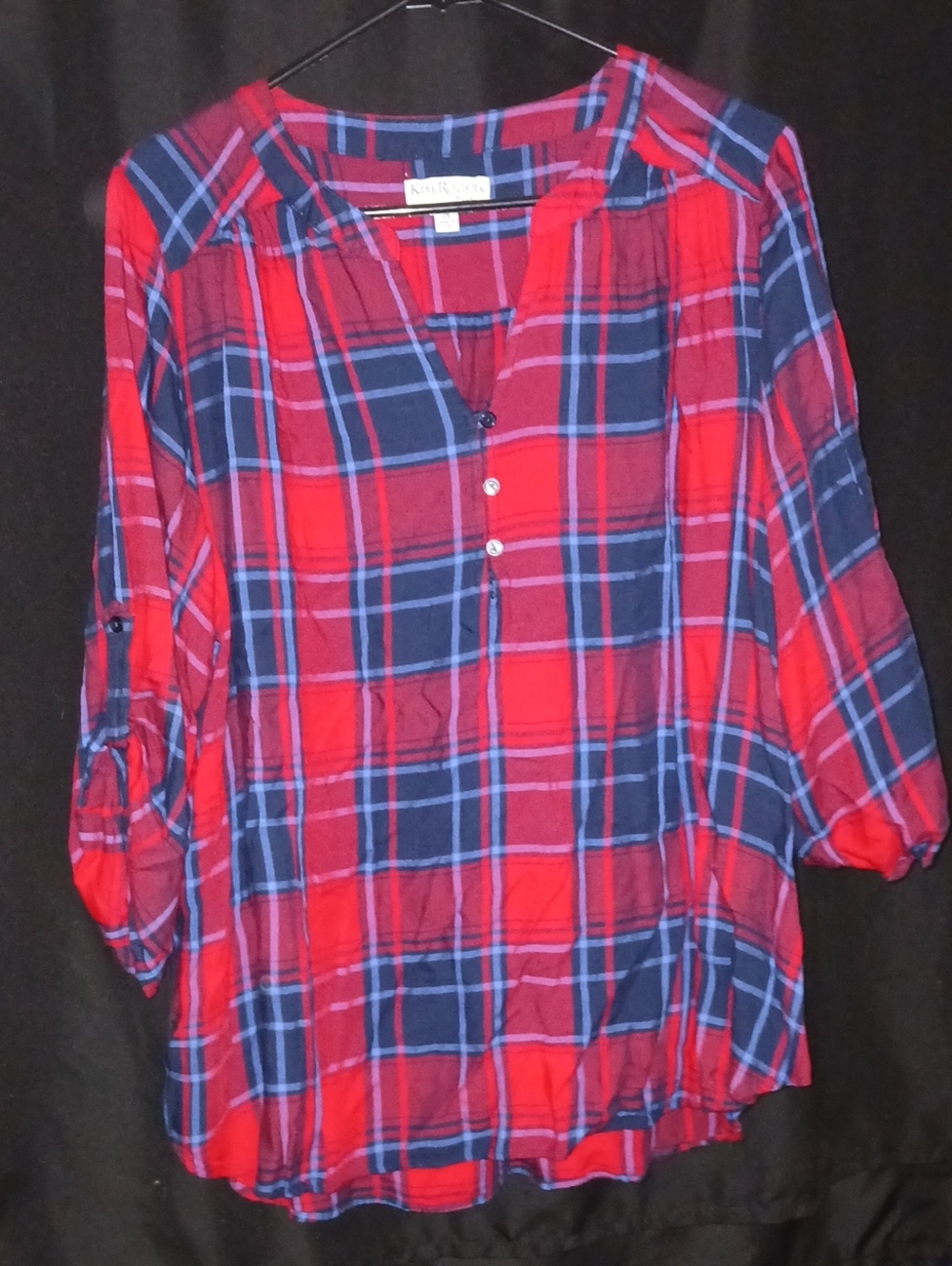 Kim Rogers Red & Blue Plaid Button Front Tunic